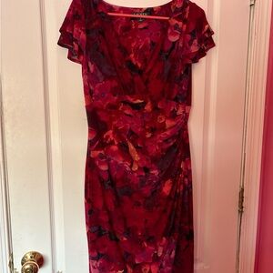Ralph Lauren Red and Black Floral Midi Dress